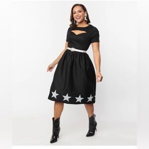 1950s black dress white stars, fancy Western event, 4X 22-24, NWT, adorable
